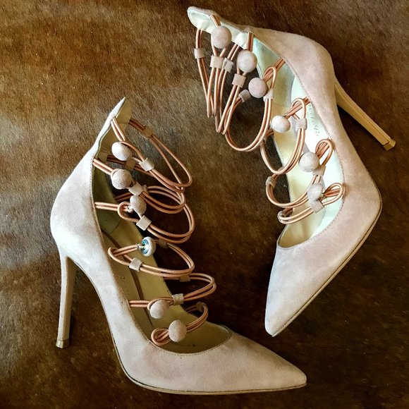 NEW!  Gianvito Rossi Strappy Heels Nude Blush Pink Neutral Size 5 Marquis Suede - Picture 2 of 7